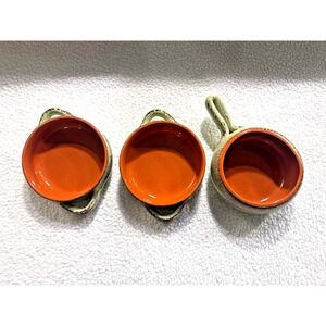 Vtg De Silva Italy Terracotta Handled Green Glaze Soup Crocks Casserole set of 3